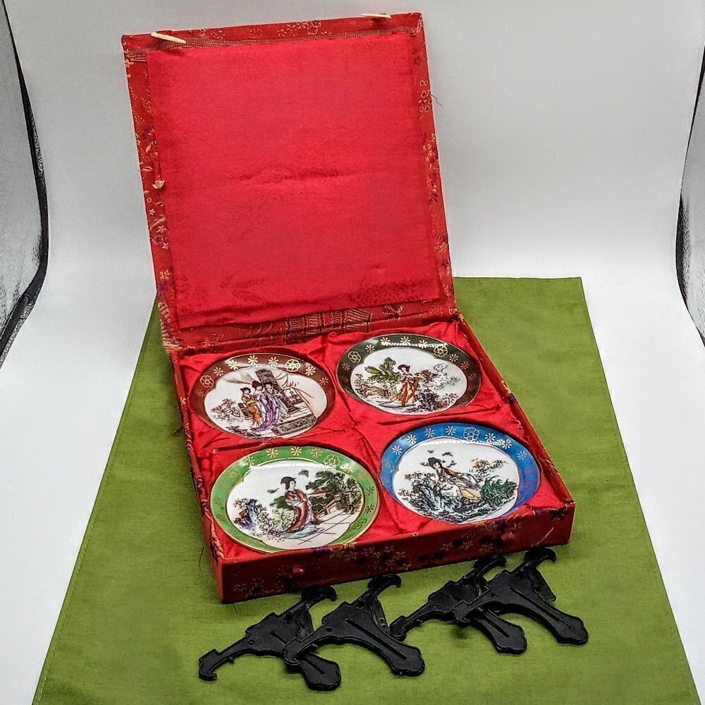 Vintage Box Set of 4 Hand-Painted Porcelain Plates